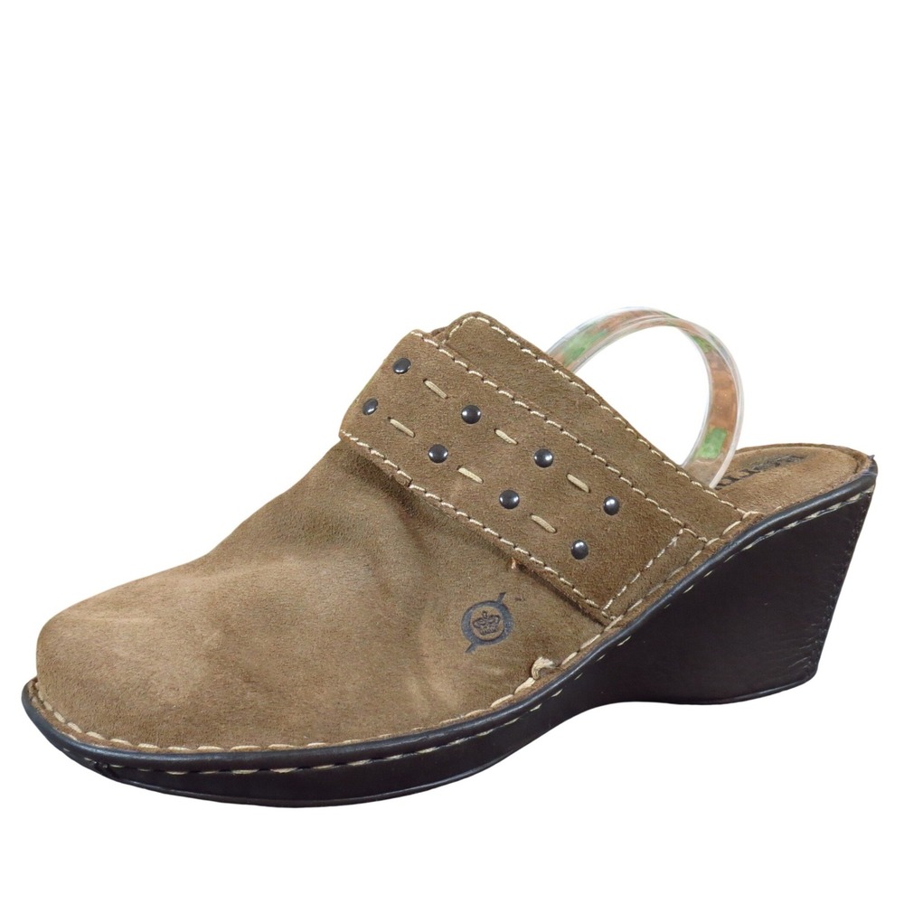 Born Banyan Women Casual Suede Clog‎ Mule Size 9 Brown Wedge W81750